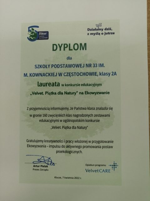 Nagrody dla laureatów Ogólnopolskiego Konkursu Edukacyjnego „Velvet-Piątka dla Natury”